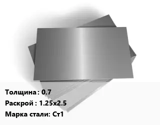 Лист оцинкованный 0.7 1.25х2.5 Сталь: Ст1